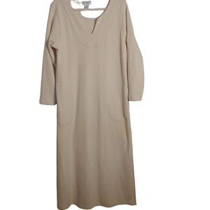 Cabernet long sleeve soft very thick long dress with slit and pockets. Medium